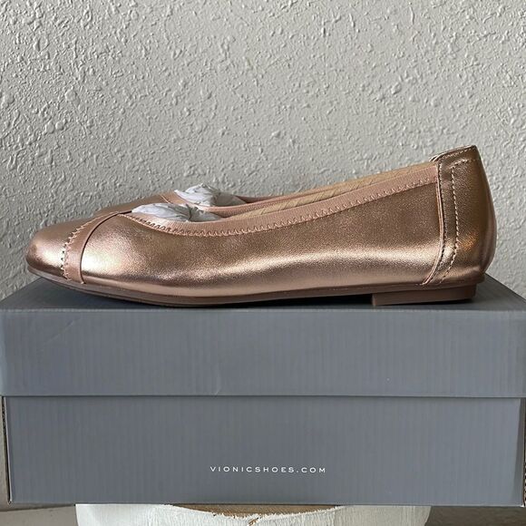 NIB Vionic Rose Gold Carole Metallic Shoes Size 6.5 - Picture 1 of 8